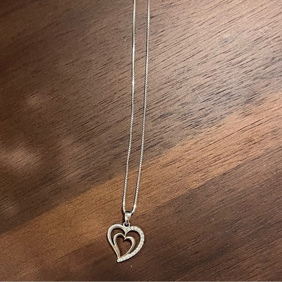 Double Heart Sterling Silver Necklace 18 Inch Chain - Picture 2 of 3